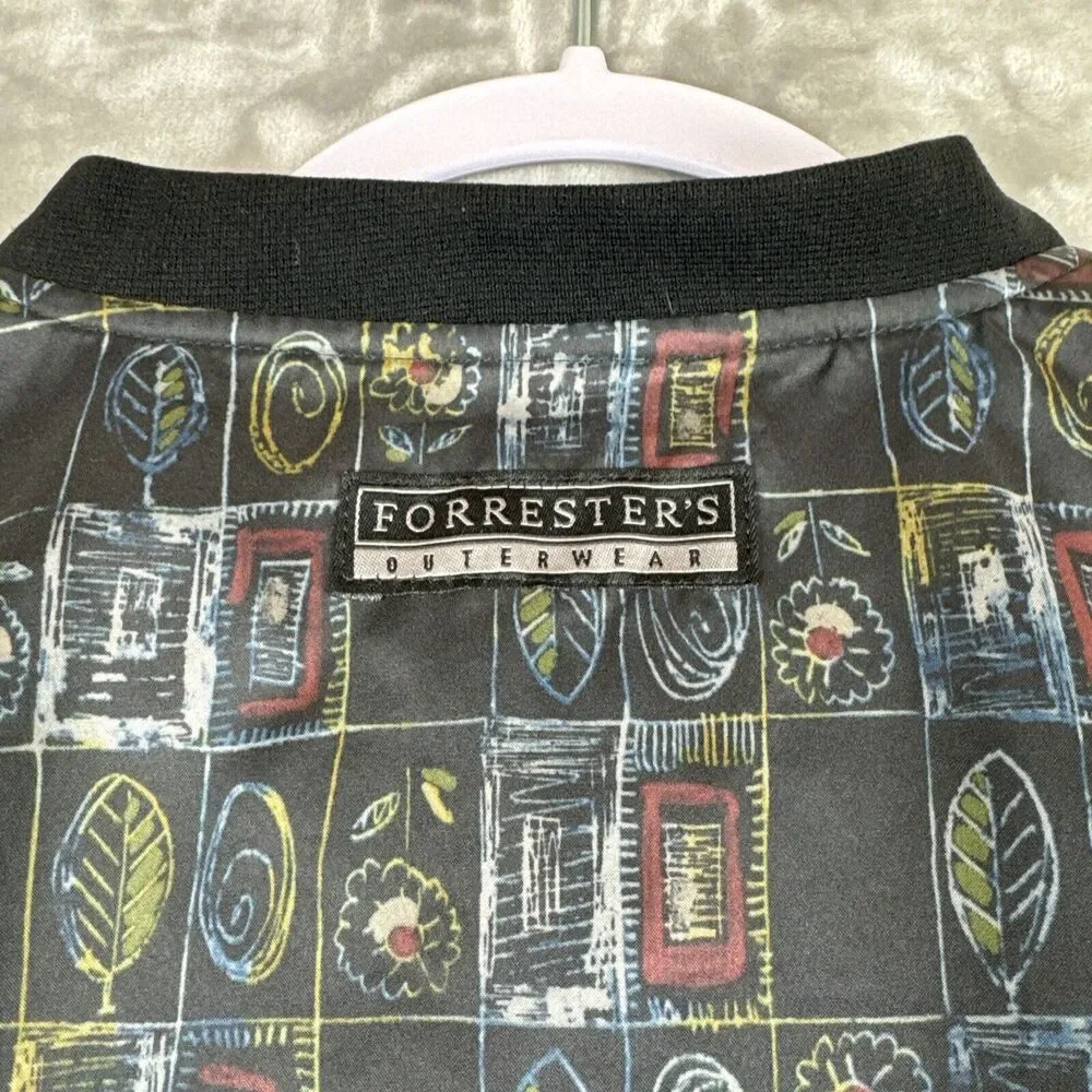 Forester's Performance Outerwear Pullover Women's Small Black Flower Leaf (0737)